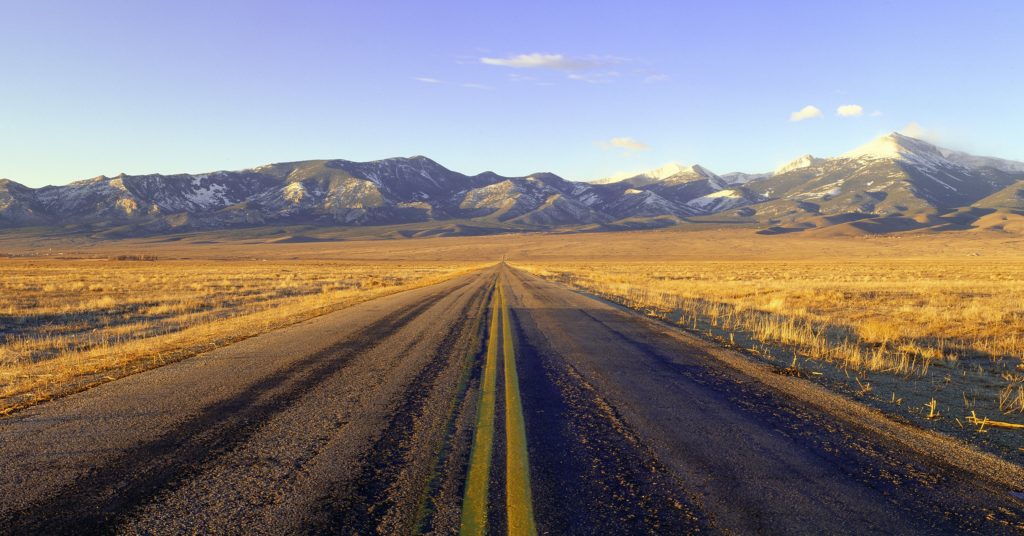 Desert road representing US Route